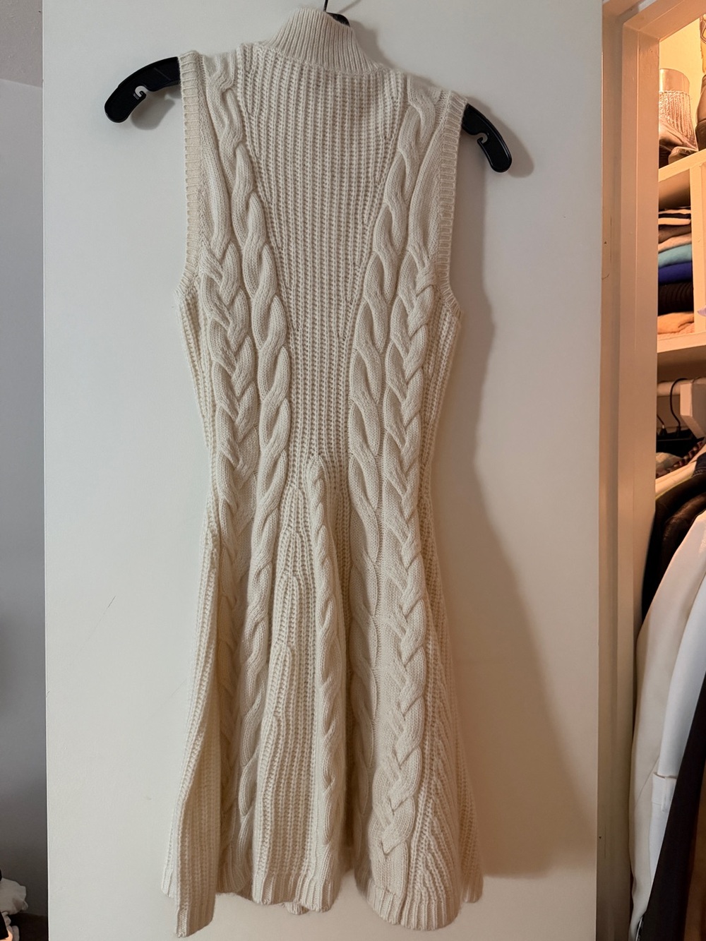 STAUD Cream Cable-Knit Sleeveless Turtleneck Dress